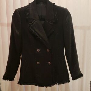 Black Double-Breasted Blazer with Frayed Edges